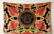 Versace Red Black Gold Medusa Greek Key Baroque Print Flannel Sofa Throw Blanket IMG_1325